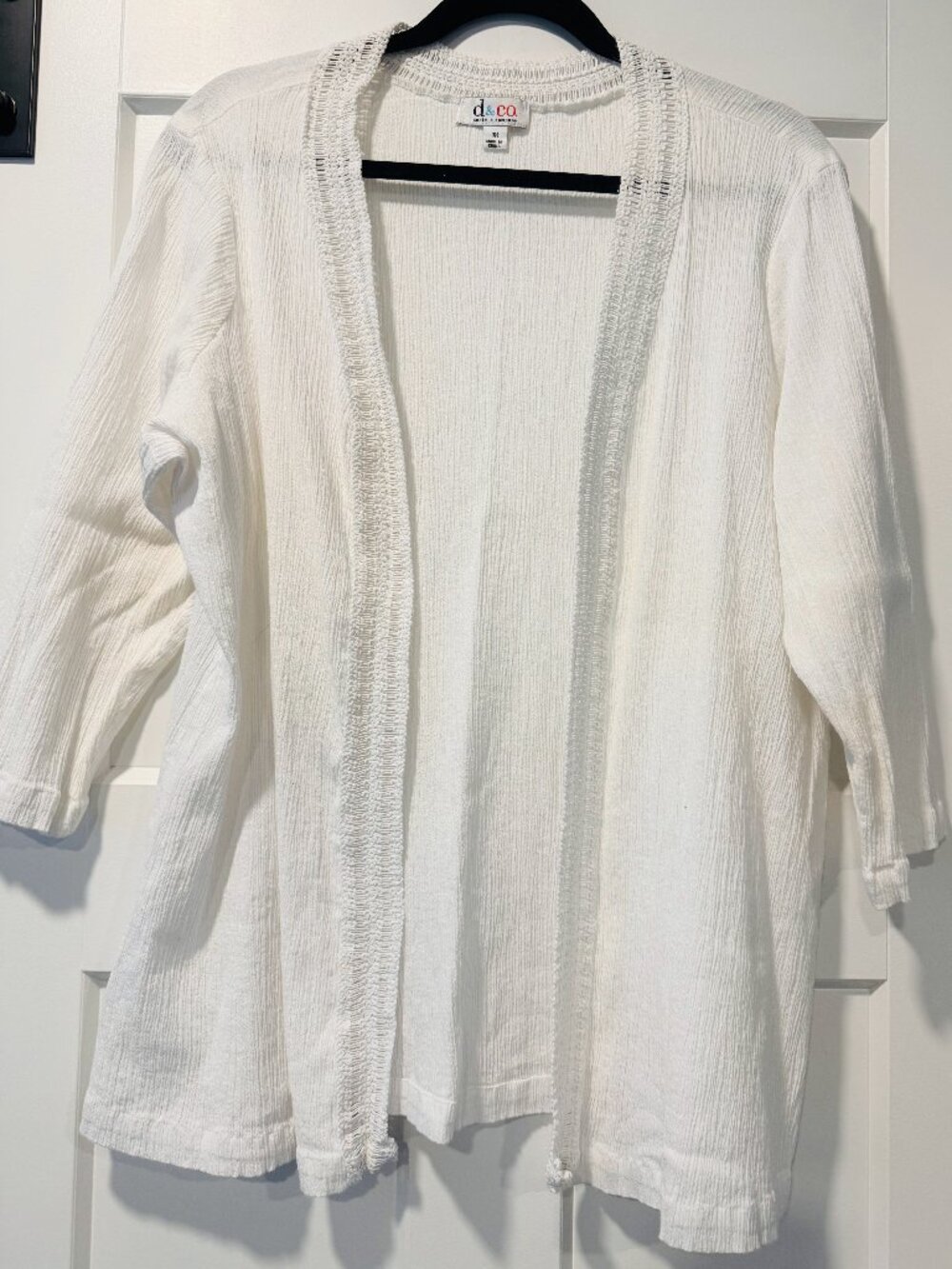 Denim & Company White Gauzy 100% Cotton Crinkle Cardigan w/ Lace Size 1X